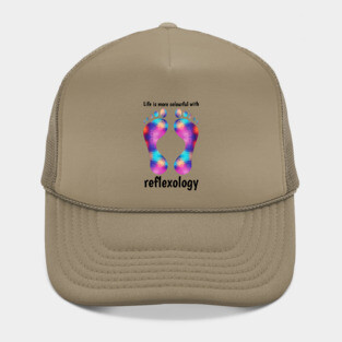 Life is more colourful with reflexology (black text) Hat