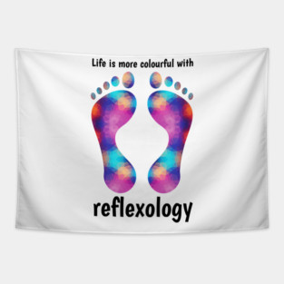 Life is more colourful with reflexology (black text) Tapestry