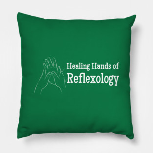 Healing Hands of Reflexology (white text) (hand reflexology) Pillow