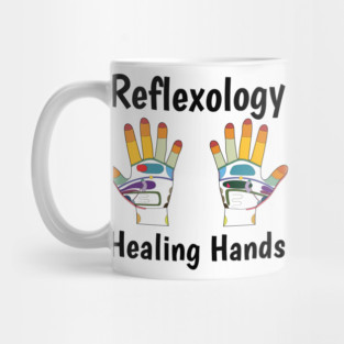 Reflexology Healing Hands (black text) Mug