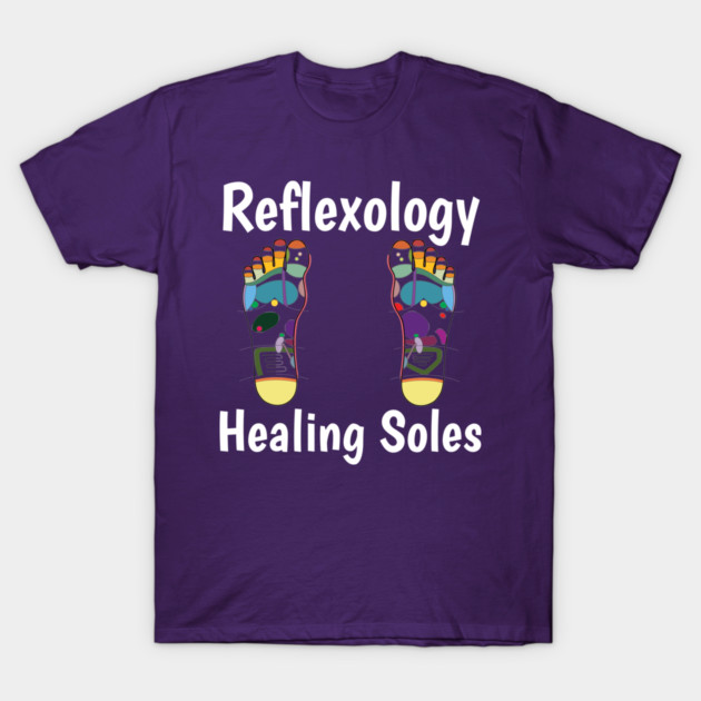 Reflexology Healing Soles (white text) (foot map) T-Shirt by Balanceandharmonyforreflexologists