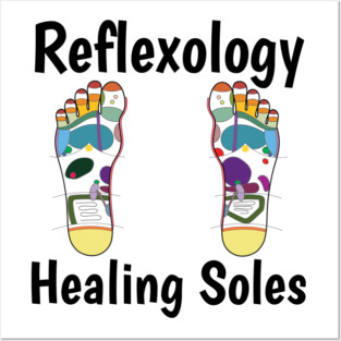 Reflexology Healing Soles (black text) (foot map) Posters and Art