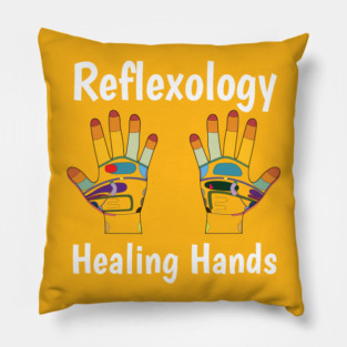Reflexology Healing Hands (white text) (hand map) Pillow