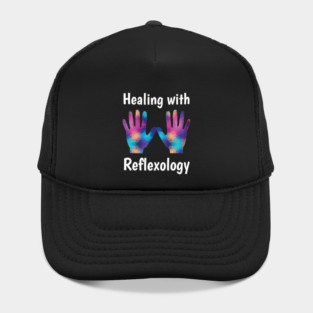 Healing with Reflexology (white text) (hands) Hat