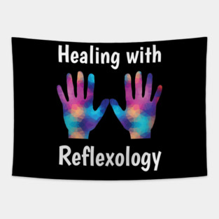 Healing with Reflexology (white text) (hands) Tapestry