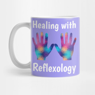 Healing with Reflexology (white text) (hands) Mug