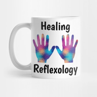 Healing Reflexology (black text) (hands) Mug