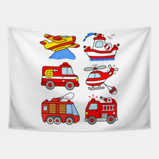 Toddler Firefighter Cars Firetrucks Kids Tapestry