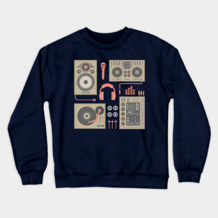 DJ Music T-Shirt – Vintage Turntable, Mixer & Headphones Design Crewneck Sweatshirt