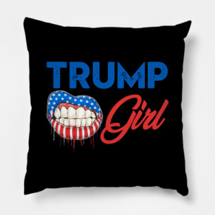Trump Girl Lips USA Flag Pro Vote For Donald 2020 GOP Gift Pillow