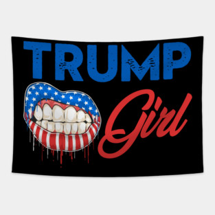 Trump Girl Lips USA Flag Pro Vote For Donald 2020 GOP Gift Tapestry