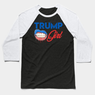 Trump Girl Lips USA Flag Pro Vote For Donald 2020 GOP Gift Baseball T-Shirt