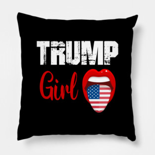 Trump Girl Lips USA Flag Pro Vote For Donald 2020 GOP Gift Pillow