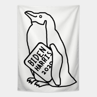 Penguin with Biden Harris Sign Outline Tapestry