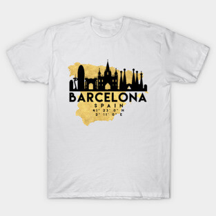Barcelona Spain Skyline Map Art T-Shirt