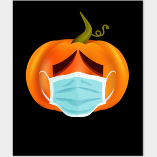 Funny Halloween Quarantine Pumpkin Wearing Face Mask Jack 0 Lantern Posters and Art