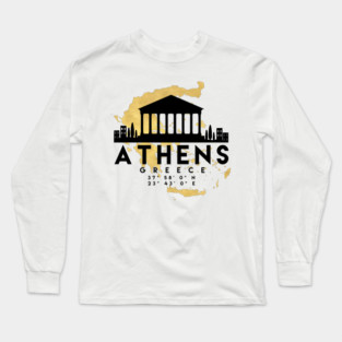 Athens Greece Skyline Map Art Long Sleeve T-Shirt