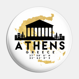Athens Greece Skyline Map Art Pin