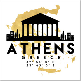 Athens Greece Skyline Map Art Posters and Art
