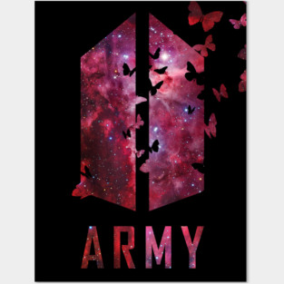 BTS Army logo with destructive butterfly (red galaxy) | Kpop Army Posters and Art