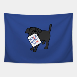 Small Dog with Biden Harris Sign Tapestry