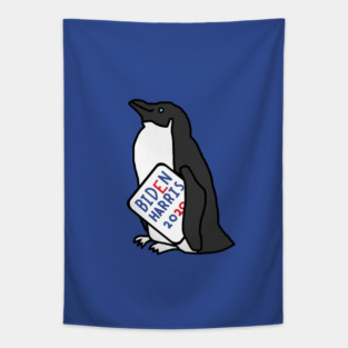 Small Penguin with Biden Harris Sign Tapestry