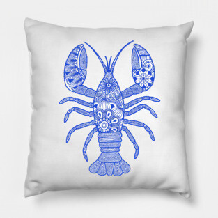 Lobster (blue and white vertical) Pillow