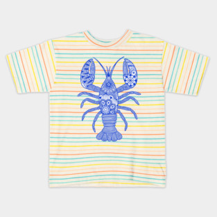 Lobster (blue and white vertical) Kids T-Shirt