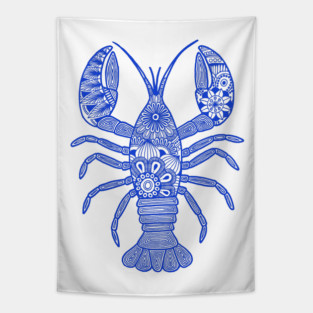 Lobster (blue and white vertical) Tapestry