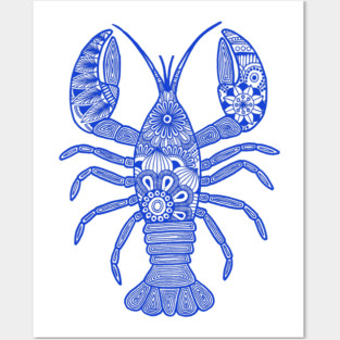 Lobster (blue and white vertical) Posters and Art