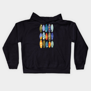 Surfboard on orange Kids Hoodie