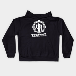 Techno Brings People Together - logo (white) Kids Hoodie