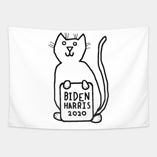 Cute Cat with Biden Harris Sign Outline Tapestry