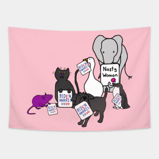 Animals with Biden Harris Signs Supporting Kamala Harris Tapestry