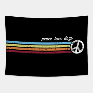 Retro Stripes Peace Love Dogs Tapestry