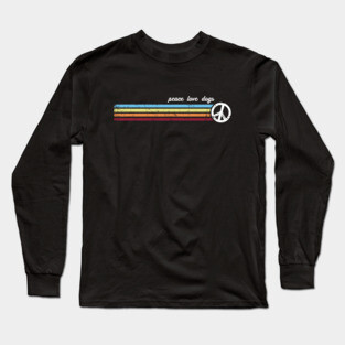 Retro Stripes Peace Love Dogs Long Sleeve T-Shirt