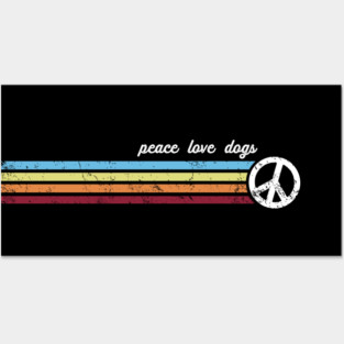 Retro Stripes Peace Love Dogs Posters and Art