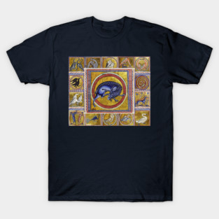 MEDIEVAL BESTIARY,WILD GOAT, FANTASTIC ANIMALS IN GOLD RED BLUE COLORS T-Shirt