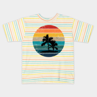 Retro Sunset with Palm Trees and seagull Kids T-Shirt