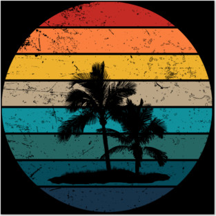 Retro Sunset with Palm Trees and seagull Posters and Art
