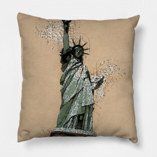 Statue of Liberty New York Vintage Art Style Sketch Pillow