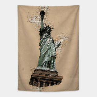 Statue of Liberty New York Vintage Art Style Sketch Tapestry