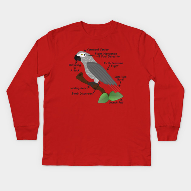 Anatomy of an African Grey Parrot Kids Long Sleeve T-Shirt by Einstein Parrot
