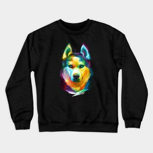 Siberian Husky Colorful Portrait Crewneck Sweatshirt