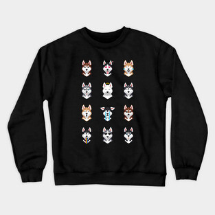 Siberian Husky Emojies Crewneck Sweatshirt