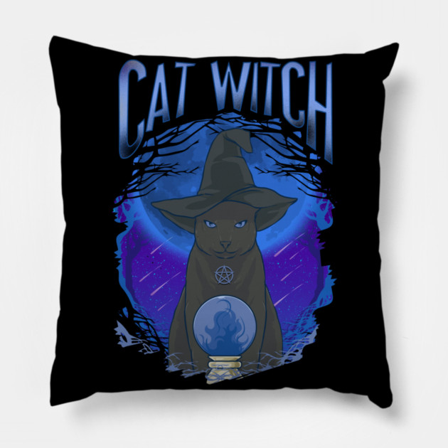 Cat Witch Mysterious Halloween Character Pillow by creative