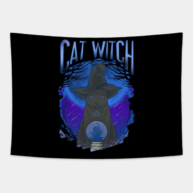 Cat Witch Mysterious Halloween Character Tapestry by creative