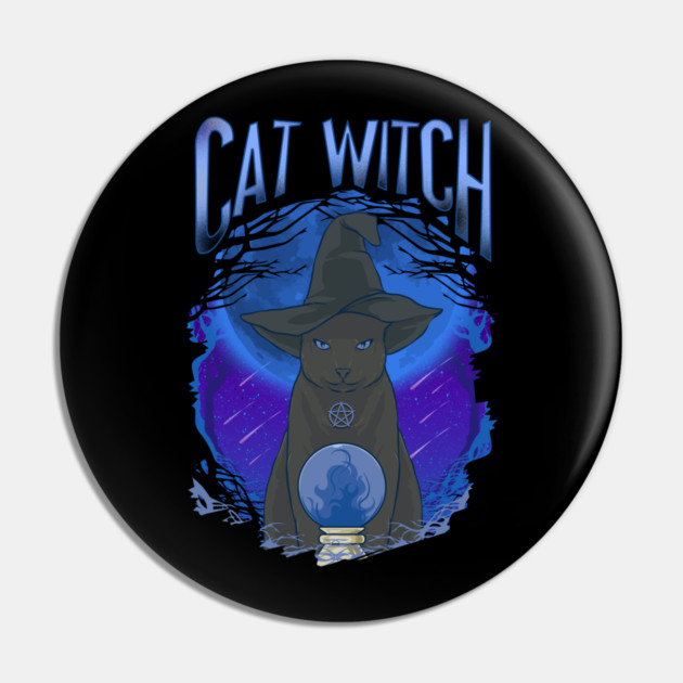 Cat Witch Mysterious Halloween Character Pin by creative
