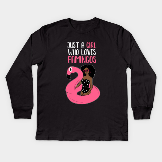 Just a Girl Who Loves Flamingos, Flamingo Lover Kids Long Sleeve T-Shirt by logiamerch