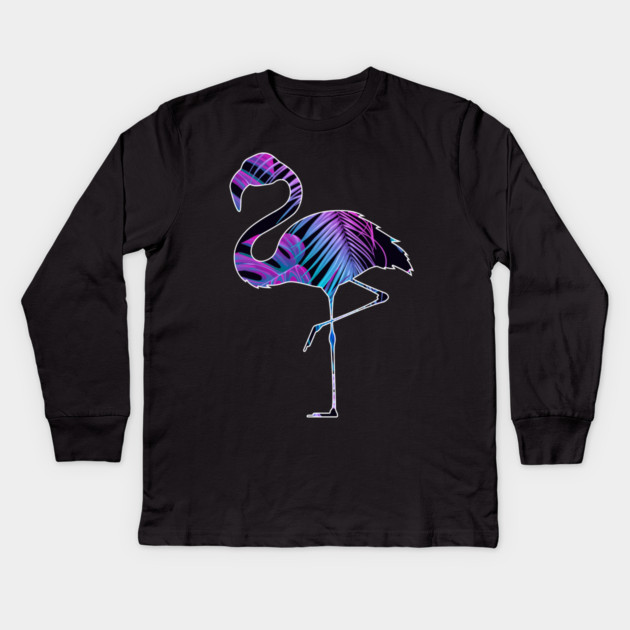 Flamingo with Tropical leaves Pattern, Love Flamingos Kids Long Sleeve T-Shirt by logiamerch
